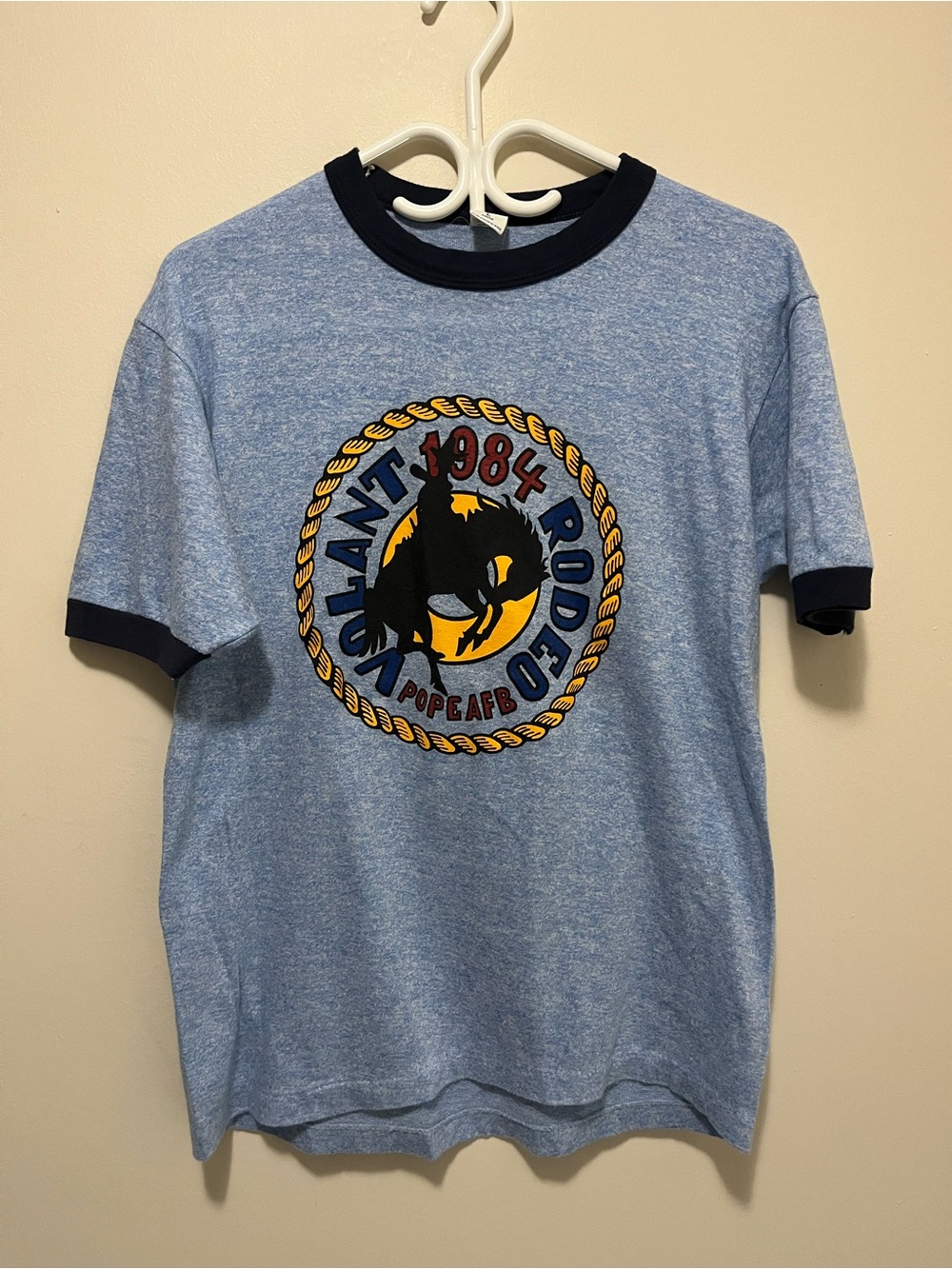 Vintage 80s Volant Rodeo 1984 USAF Military Ringer T-Shirt L Single Stitch Soffe